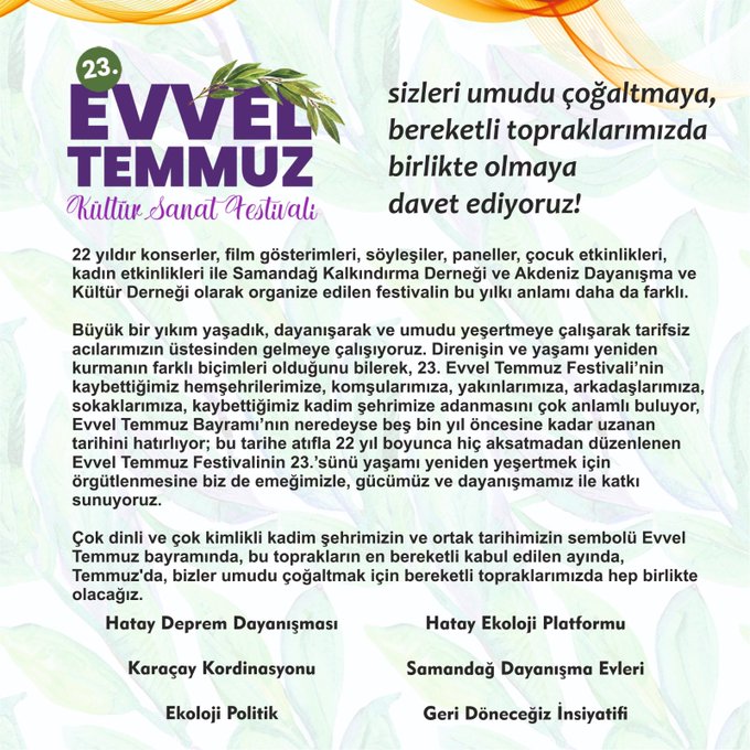 Evvel Temmuz Festival Programı